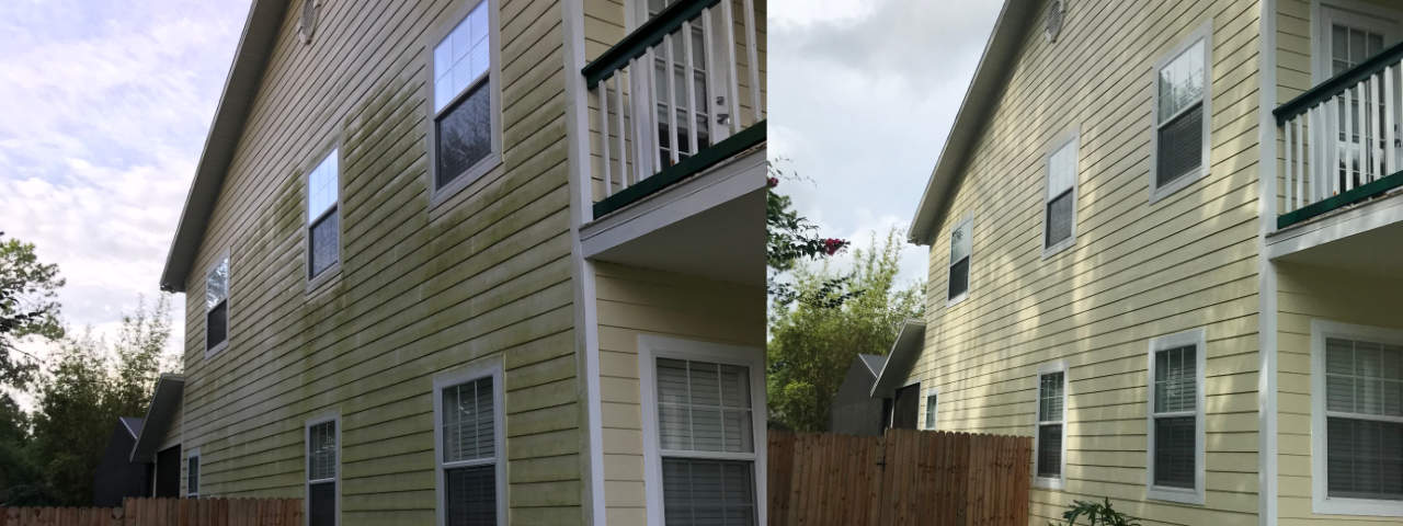 pressure washing two story house before and after